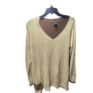 Tan and Brown V-Neck Sweater